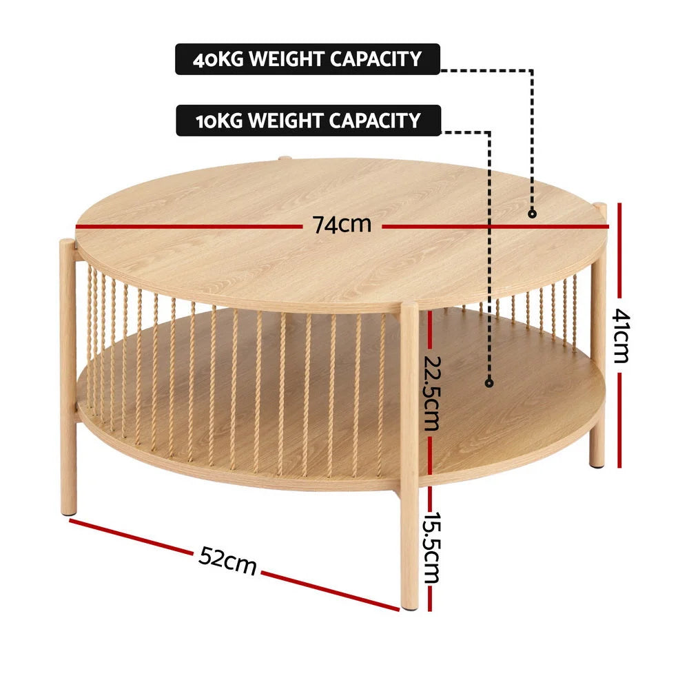 Artiss Coffee Table 2-Tier Round Wood - Furniture > Living