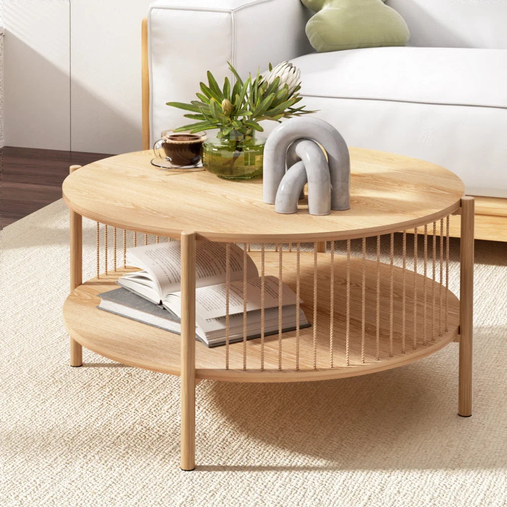 Artiss Coffee Table 2-Tier Round Wood - Furniture > Living