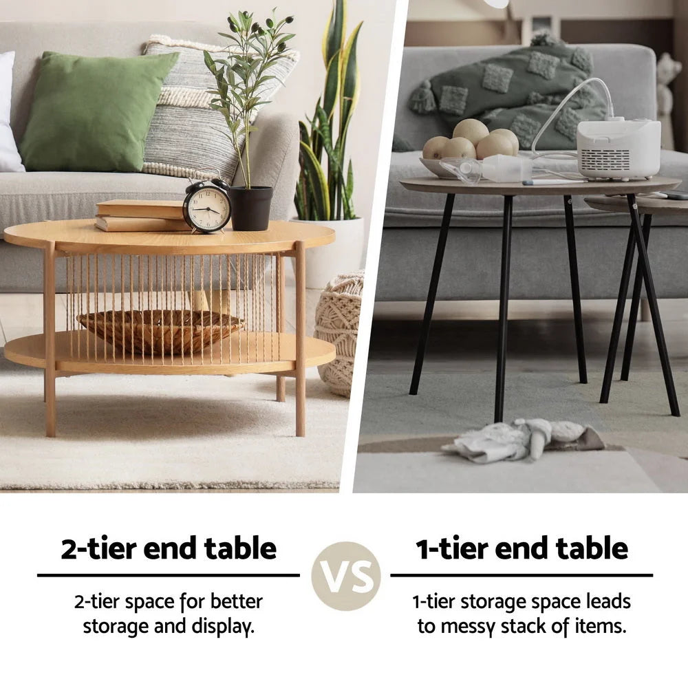 Artiss Coffee Table 2-Tier Round Wood - Furniture > Living