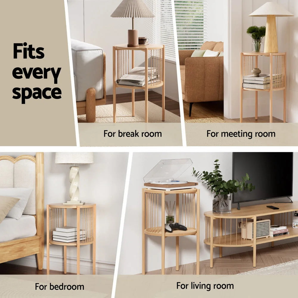 Artiss Coffee Table 2-Tier Round Wood - Furniture > Living