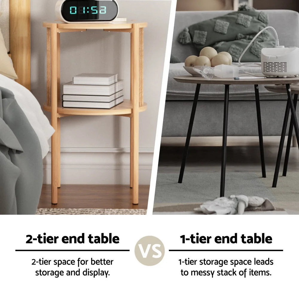 Artiss Coffee Table 2-Tier Round Wood - Furniture > Living