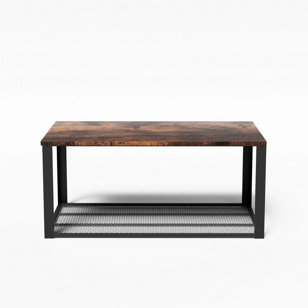 Artiss Coffee Table 2-Tier Rustic Brown 104CM - Furniture >