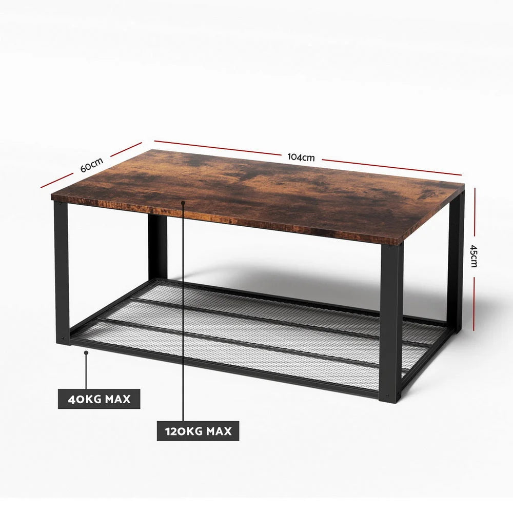 Artiss Coffee Table 2-Tier Rustic Brown 104CM - Furniture >