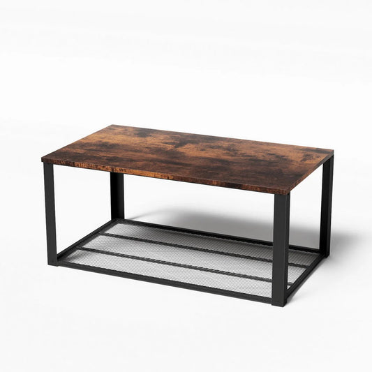 Artiss Coffee Table 2-Tier Rustic Brown 104CM - Furniture >