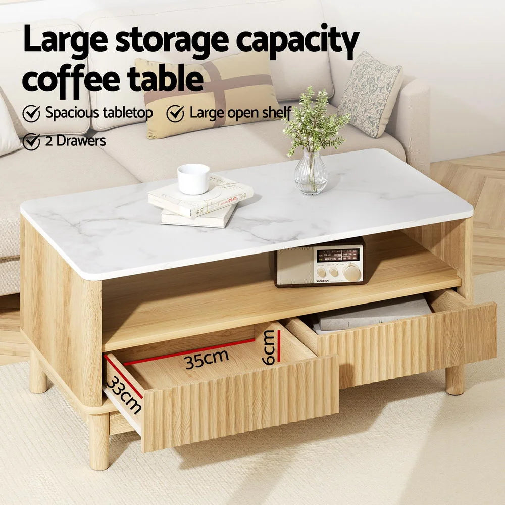 Table with coffee drawer shelf marble effect