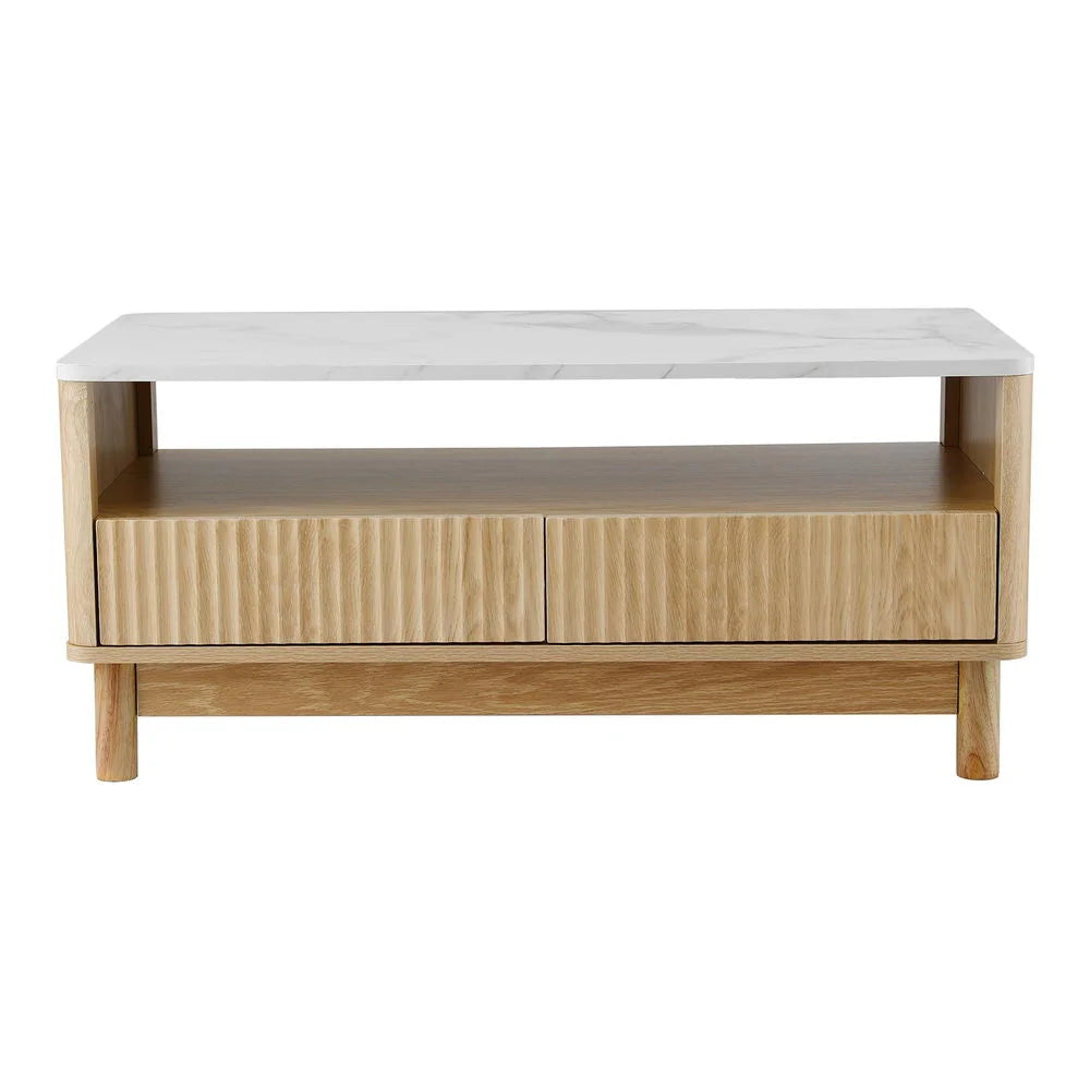 Coffee Table Drawer Shelf Marble Effect