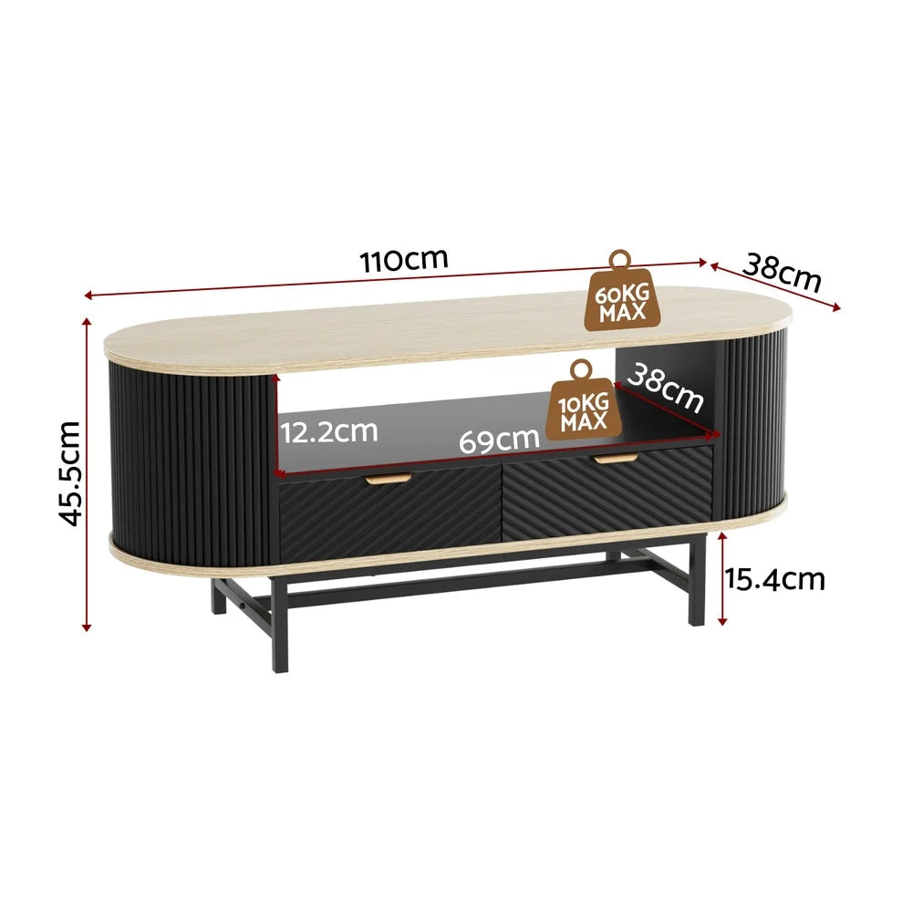 Black wood table shown in room setting