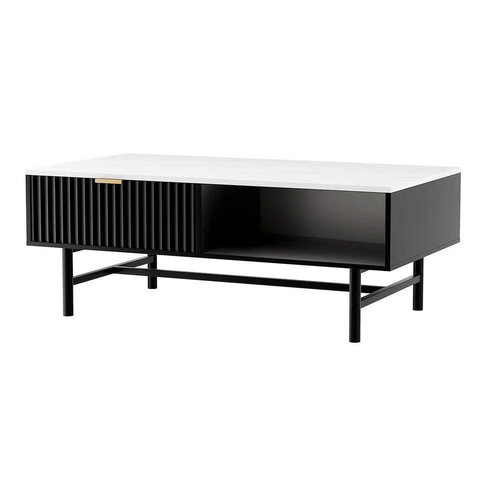 Artiss Coffee Table Drawer Storage Shelf Black - Furniture