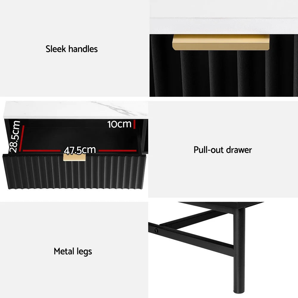 Artiss Coffee Table Drawer Storage Shelf Black - Furniture