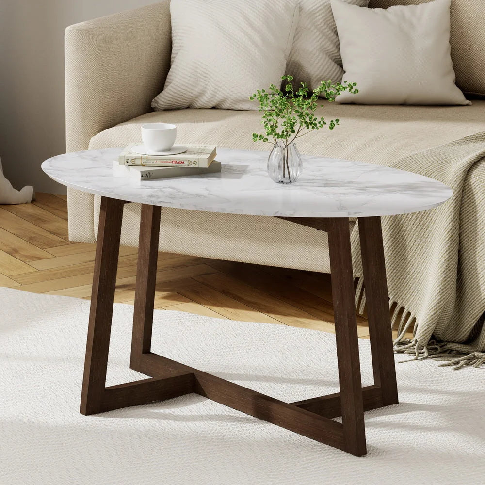 Table with coffee oval marble effect