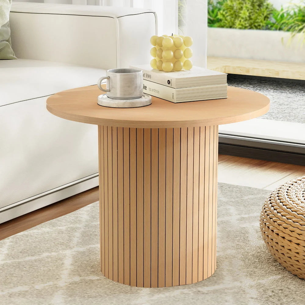 Artiss Coffee Table Round Fluted - Furniture > Living Room