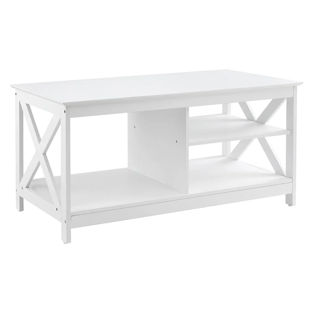 Artiss Coffee Table Storage Shelf White - Furniture >