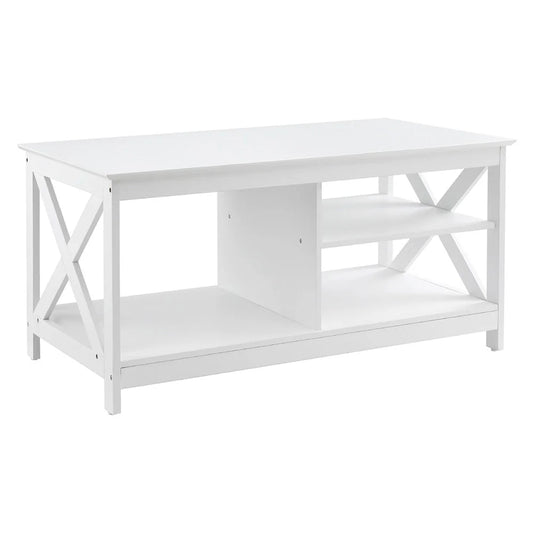 Artiss Coffee Table Storage Shelf White - Furniture >