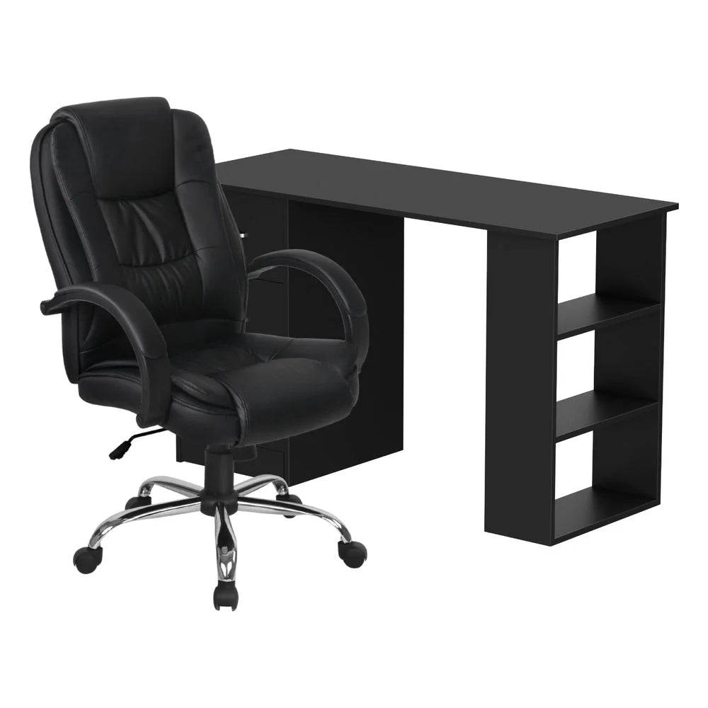 Black leather 120cm office chair with padded seat and support frame