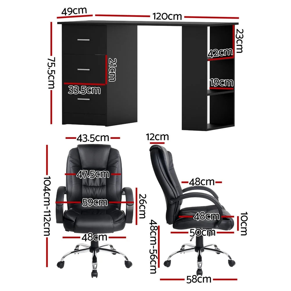 Black leather 120cm office chair with hanging seat and stand supports