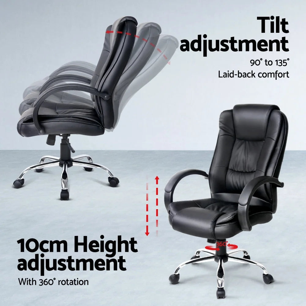 Black leather 120cm office chair with cushioned seat and backrest