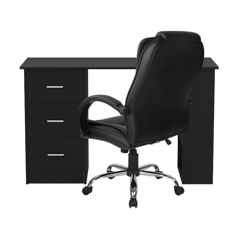 Black leather 120cm office chair with mesh backrest and caster base