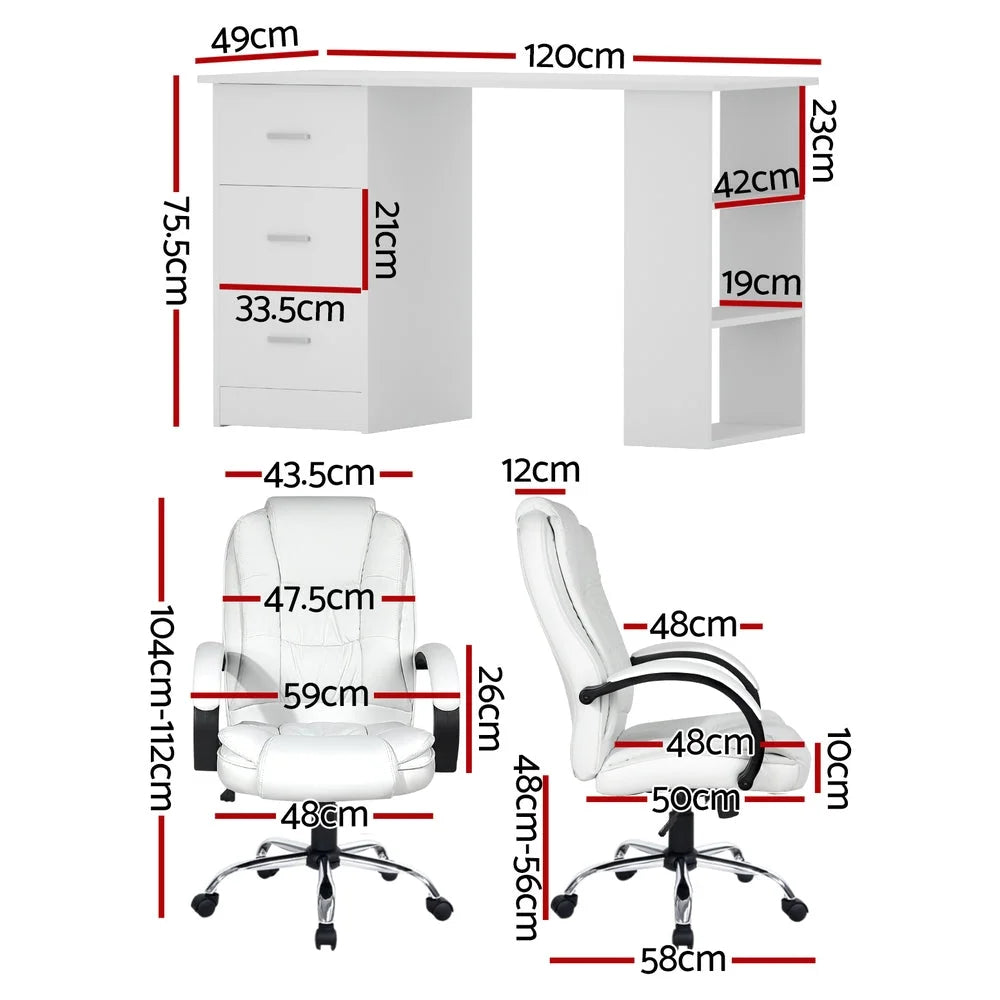 White leather 120cm office chair for desk and study spaces