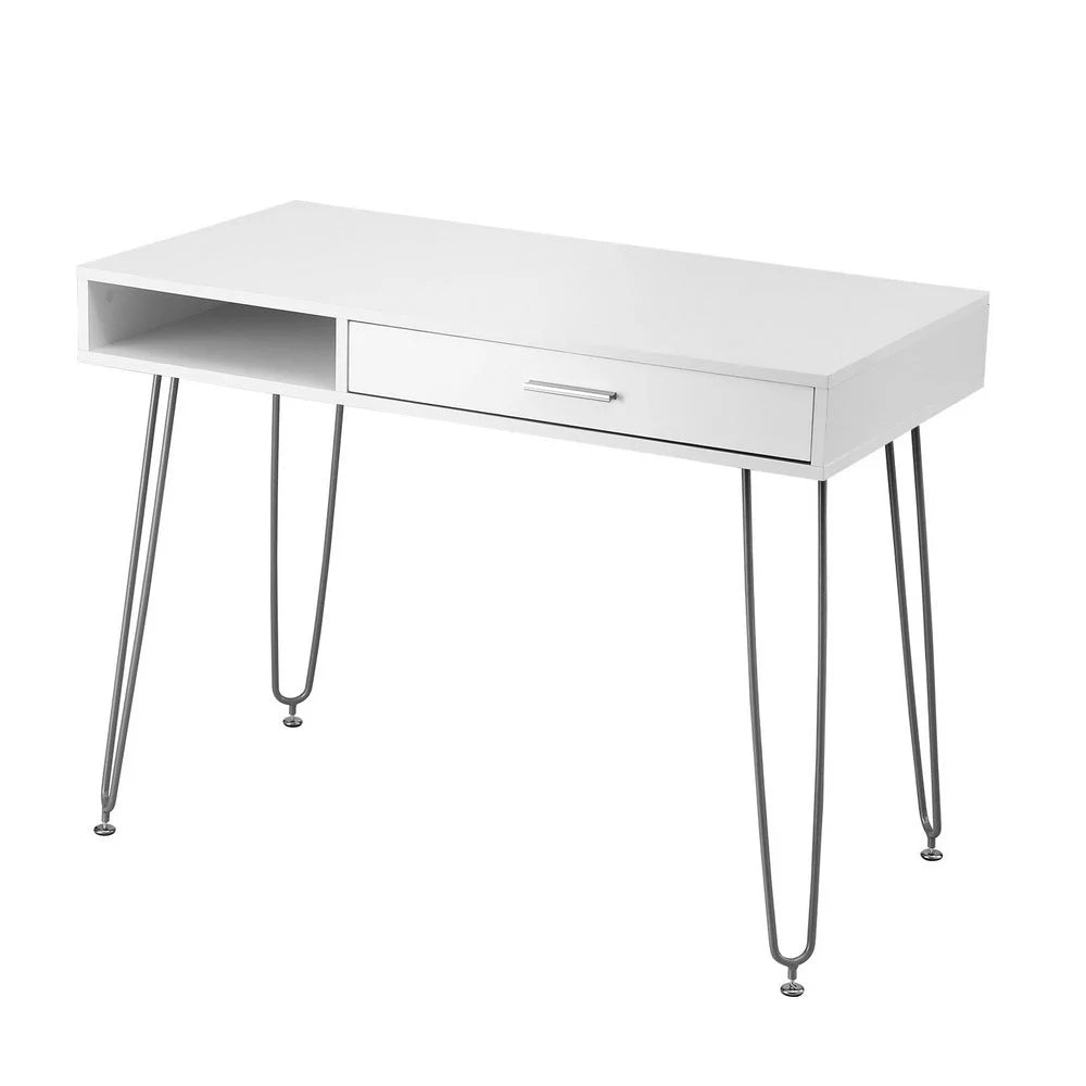 White 100cm desk with computer drawer cabinet office
