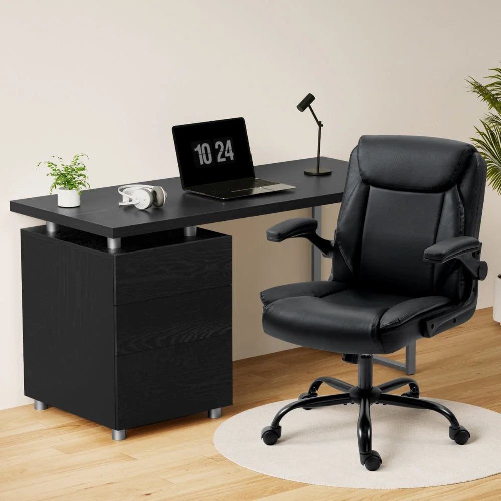 Black desk with computer office chairs sets