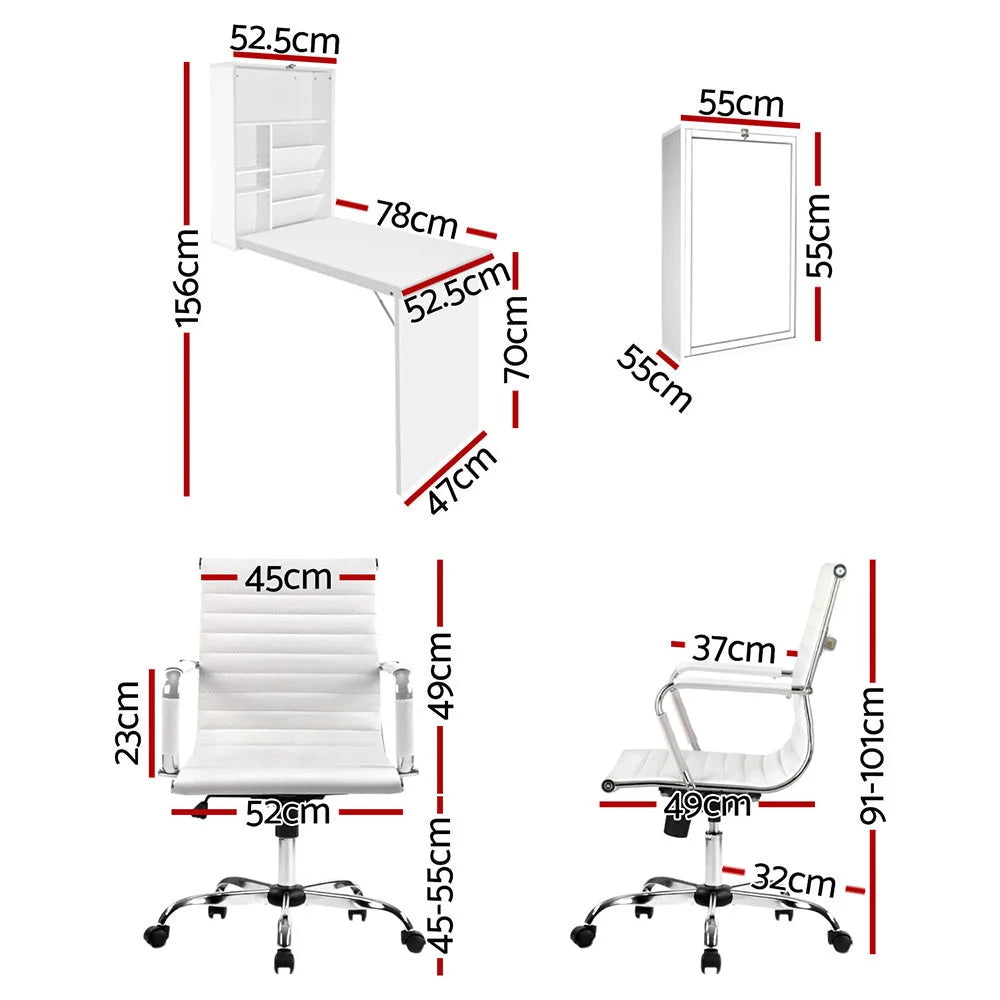 Artiss Computer Desk Office Chair Set PU Leather Wall Mount