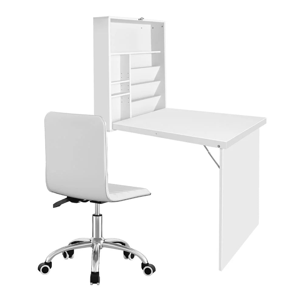Artiss Computer Desk Office Chair Set PU Leather Wall Mount