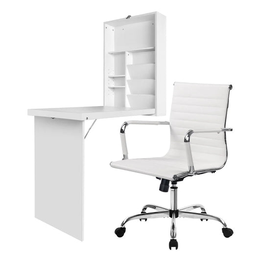 Artiss Computer Desk Office Chair Set PU Leather Wall Mount