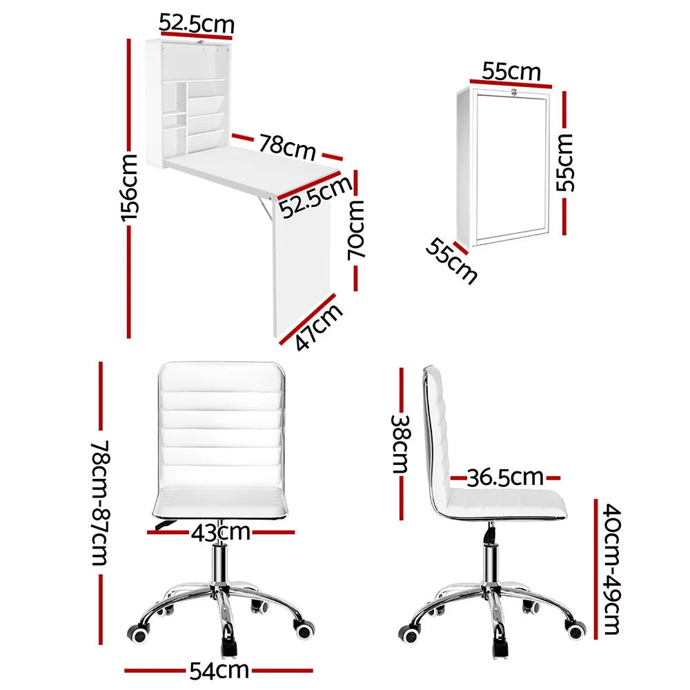 Artiss Computer Desk Office Chair Set PU Leather Wall Mount