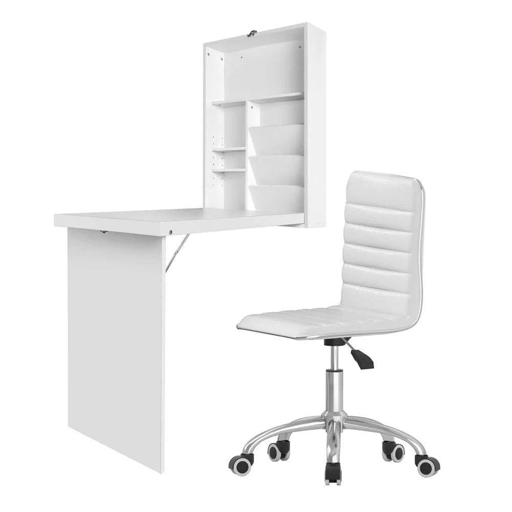 Artiss Computer Desk Office Chair Set PU Leather Wall Mount
