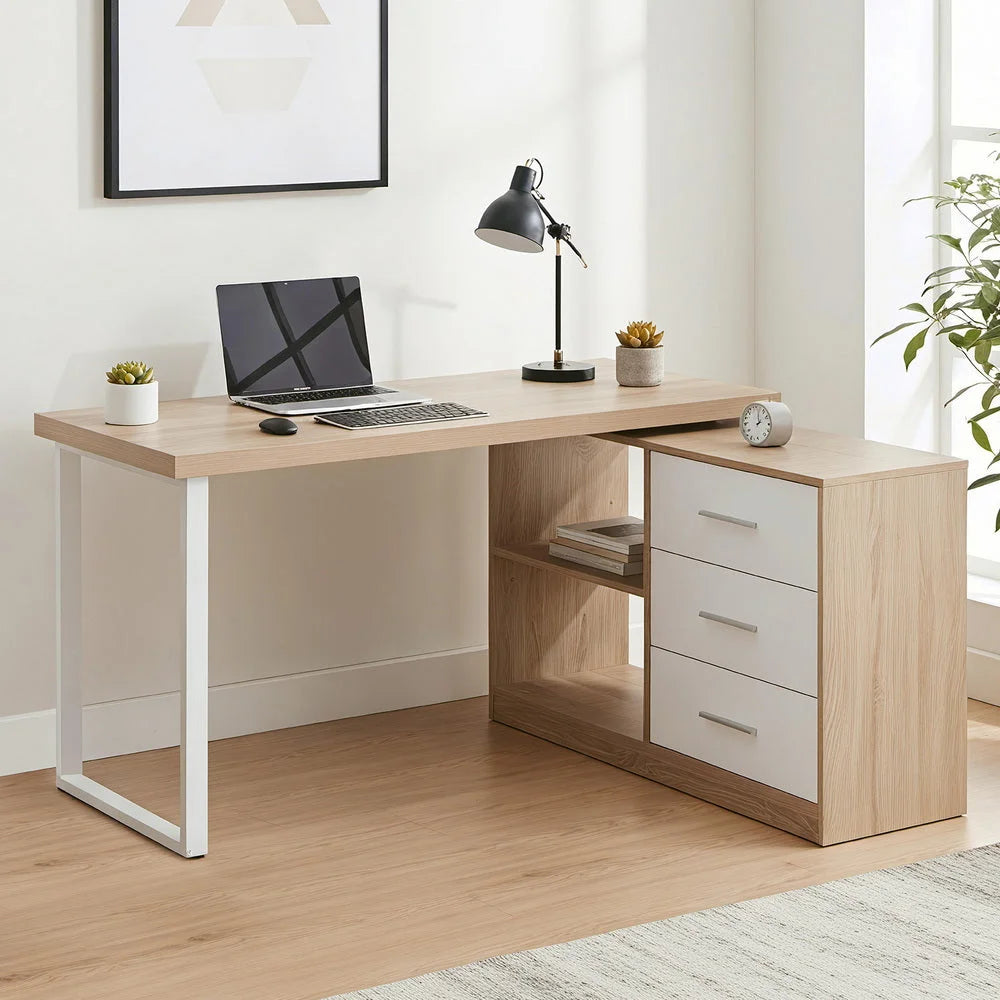 Artiss Computer Desk Swivelling L shape Home Office Storage