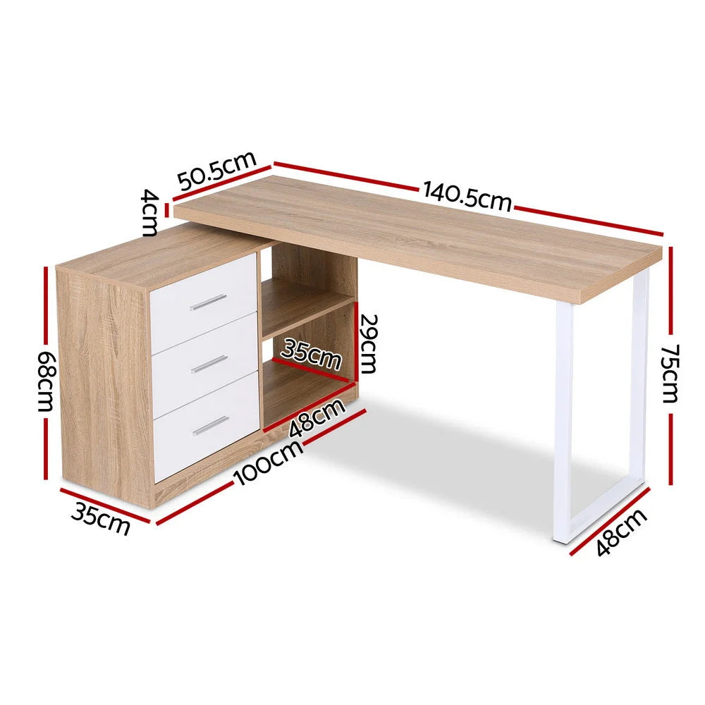 Artiss Computer Desk Swivelling L shape Home Office Storage