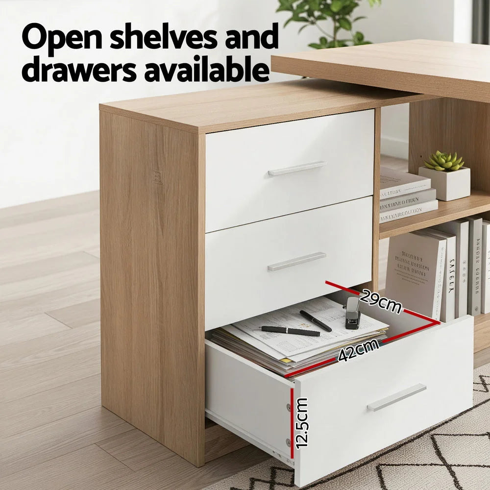 Artiss Computer Desk Swivelling L shape Home Office Storage