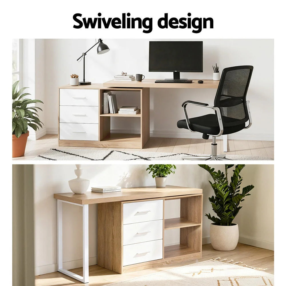 Artiss Computer Desk Swivelling L shape Home Office Storage