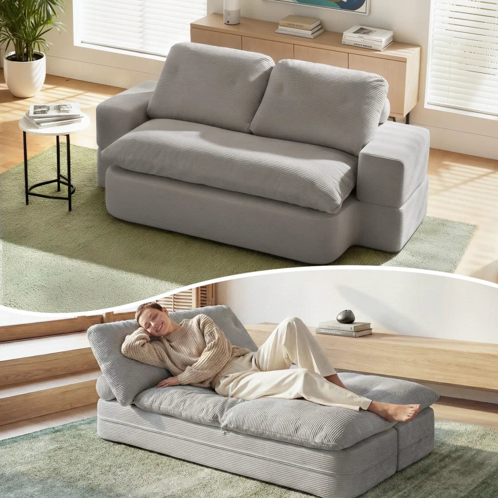 Grey 30d convertible folding sofa with bed high density foam