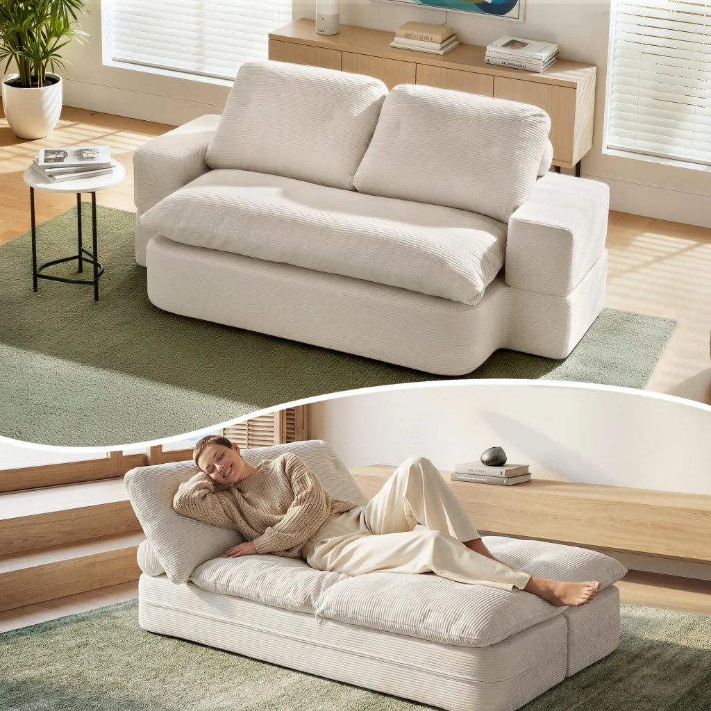 Foam convertible folding sofa with caster wheels and side handle rail