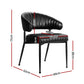 Black leather dining chairs set with seat back and support frame