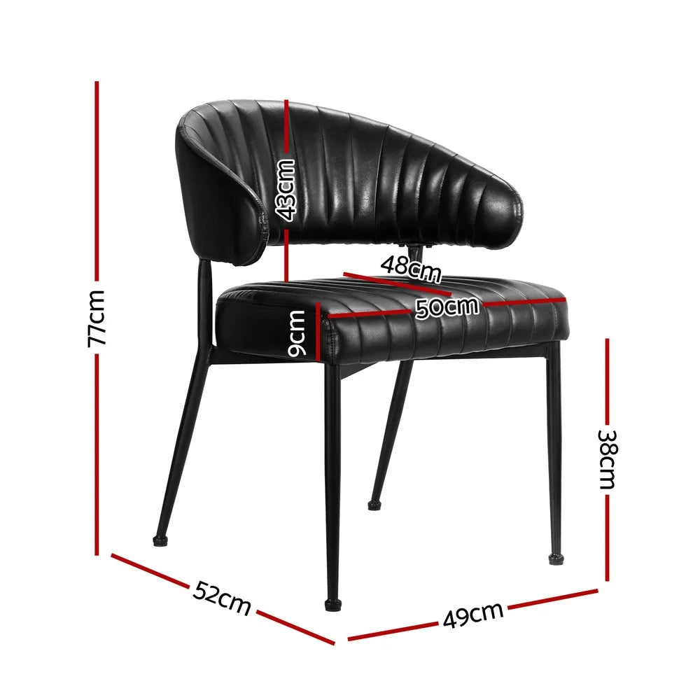 Black leather dining chairs set with seat back and support frame
