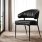 Black leather dining chairs set with hollow armchair frame kitchen
