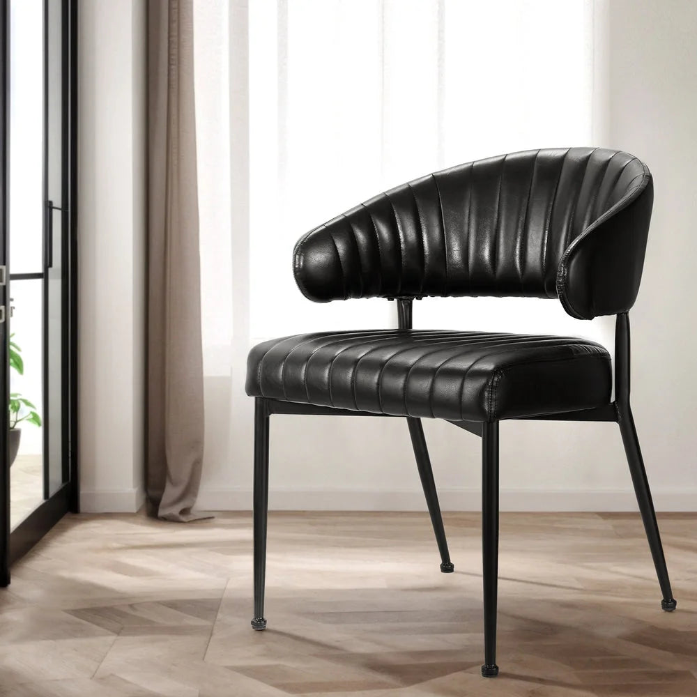 Black leather dining chairs set with hollow armchair frame kitchen