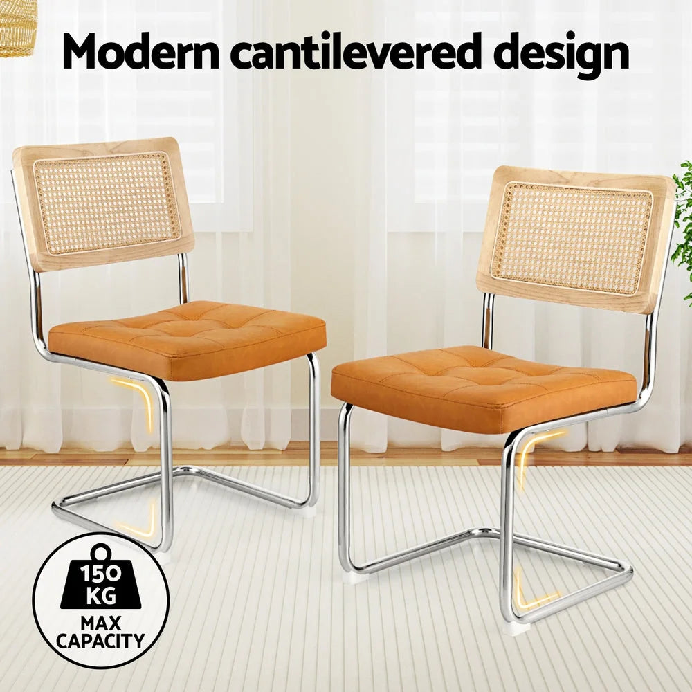 Artiss Dining Chairs Set of 2 PU Leather Rattan Cantilever