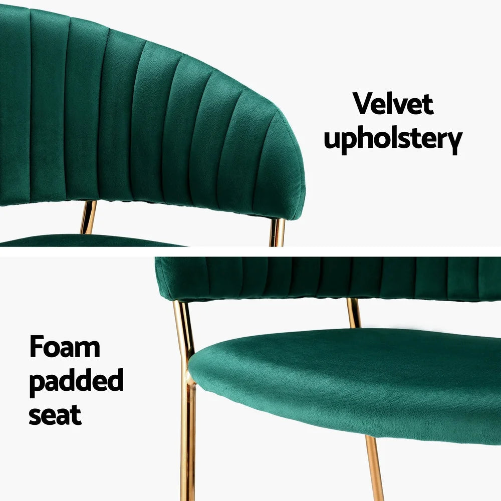 Set of two green velvet dining chairs