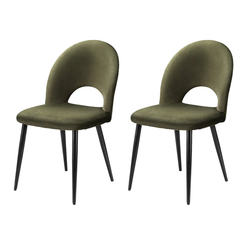 Set of two green velvet dining chairs