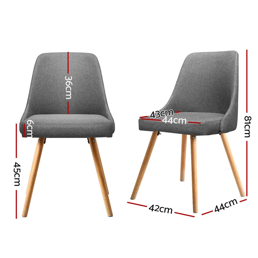 Dining Chairs Set 4 Fabric with Wooden Grey