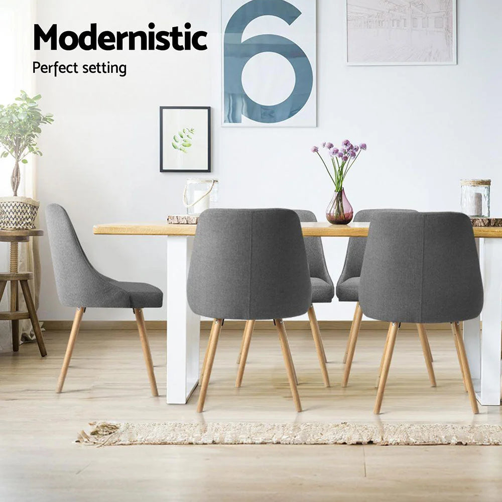 Dining Chairs Set 4 Grey Fabric Wooden
