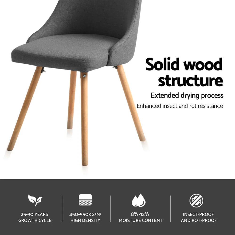 Dining Chairs Set 4 Fabric Wooden Grey