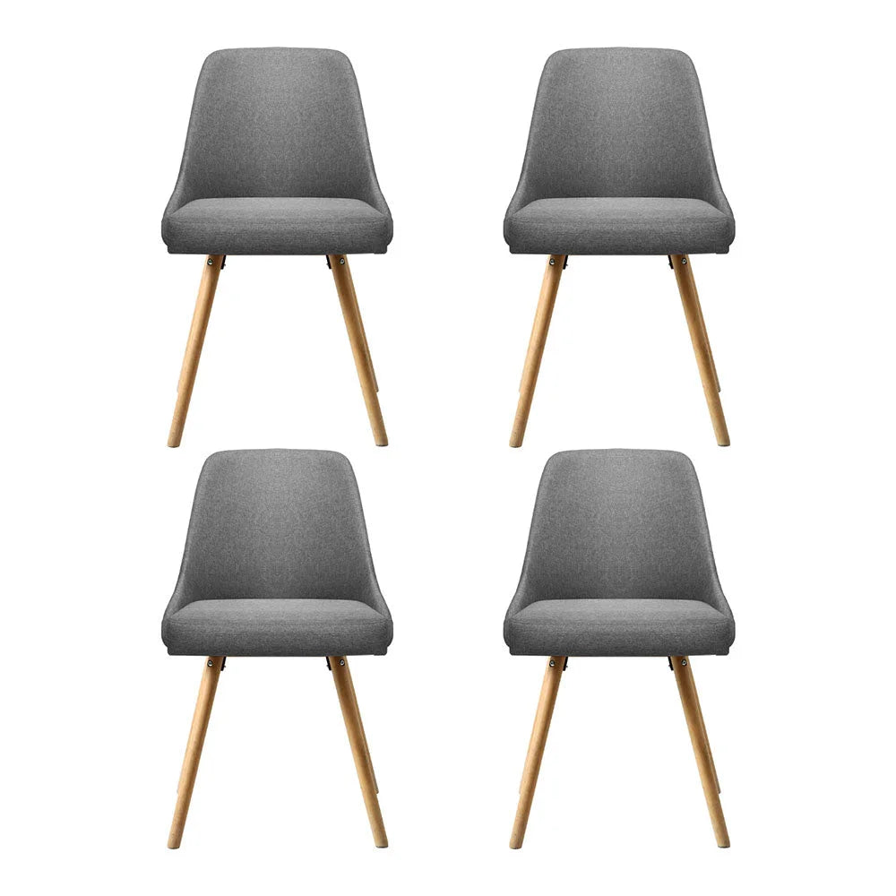 Set 4 Fabric Wooden Grey Dining Chairs