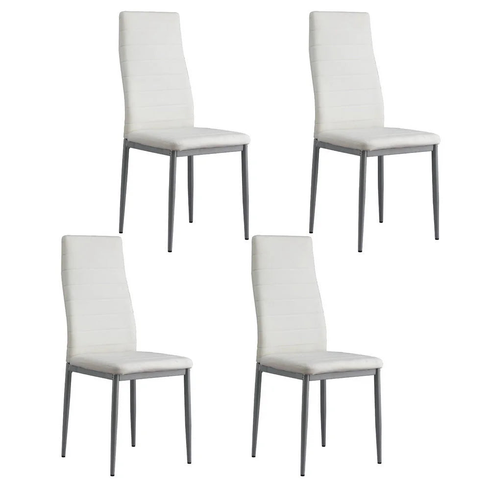 White leather dining chairs set with channel tufted kitchen