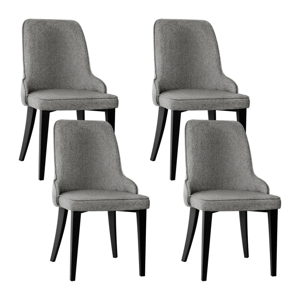 Grey fabric dining chairs set with linen kitchen