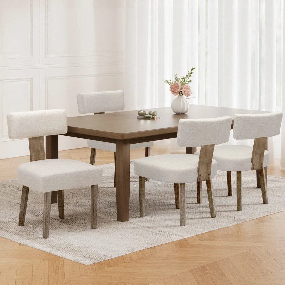 Artiss Dining Chairs Set of 4 Linen Fabric Wooden Beige