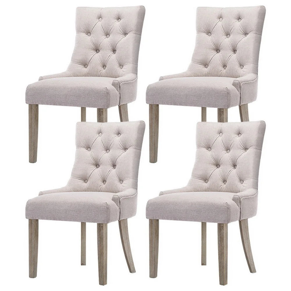 Beige 4 dining chairs set with linen french provincial